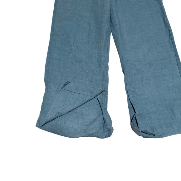 Athleta Retreat Linen Wide Leg Pant Pull On Drawstring Teal Beach Casual Size 8 - Picture 5 of 7